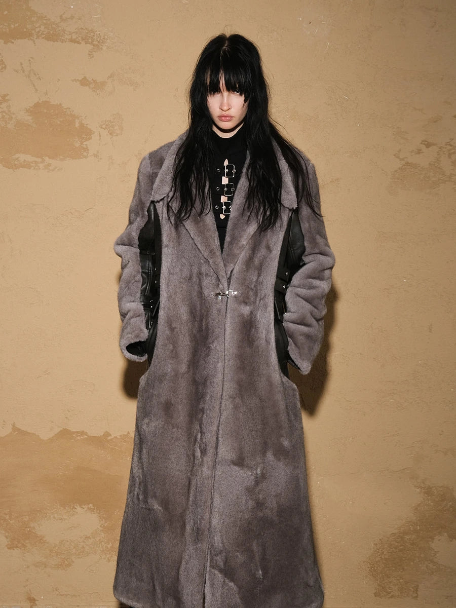 Astrological Patchwork Plush Long Coat V-neck T-shirt Long Sleeve