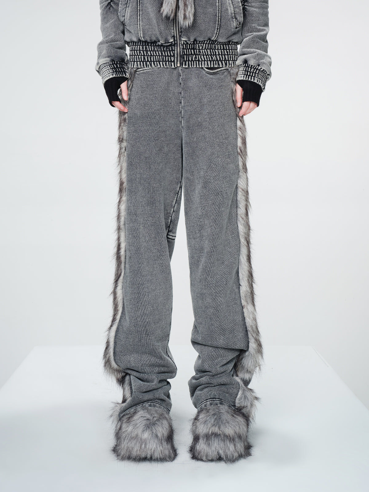 UpdateNN NORTH NODE Washed Raw Hem Straight Leg Elastic Waist Pants