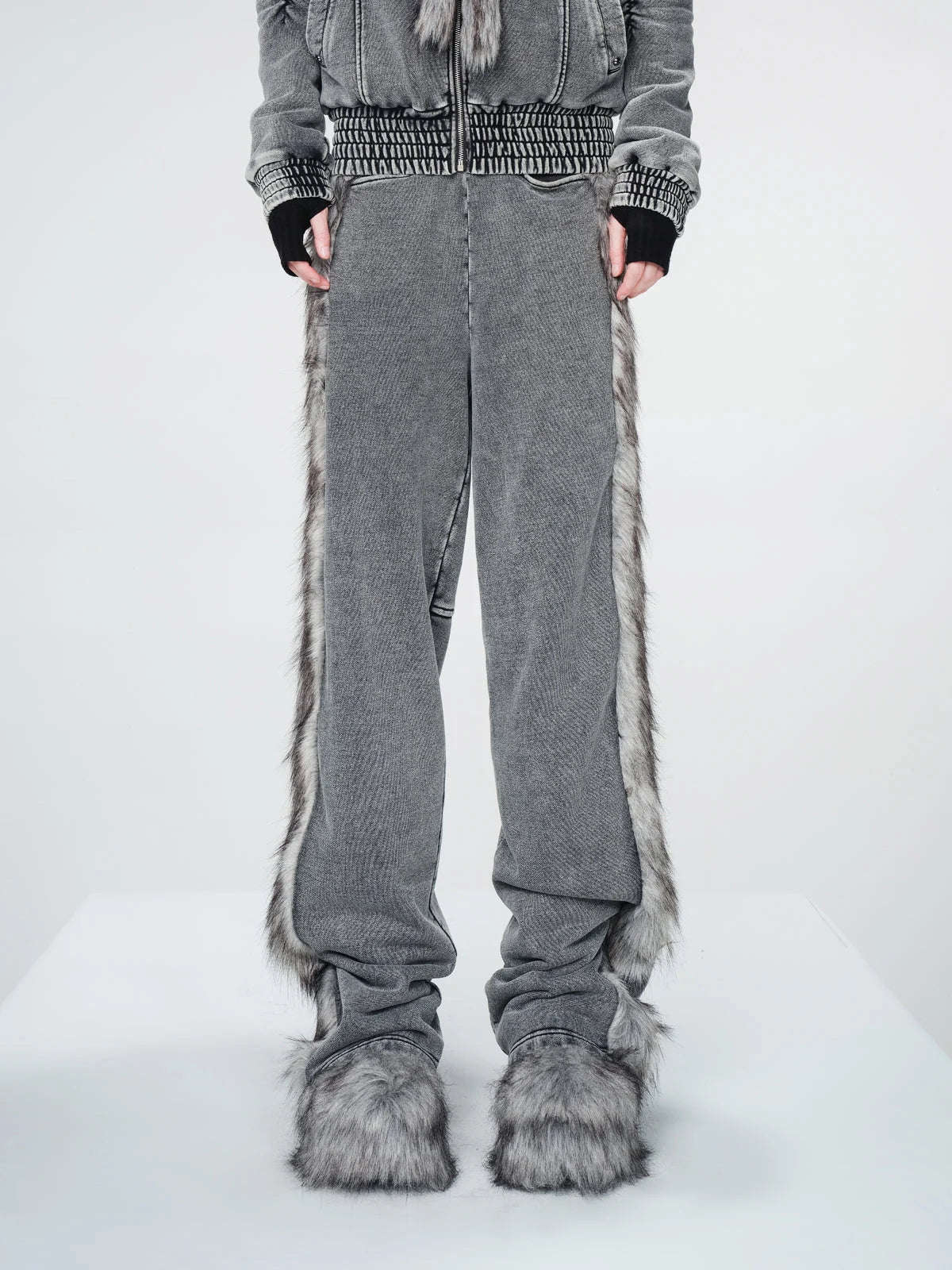 Washed Raw Hem Straight Leg Elastic Waist Pants