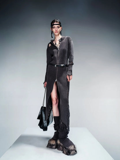 Long Knit Dress And Cardigan Two Way Wear