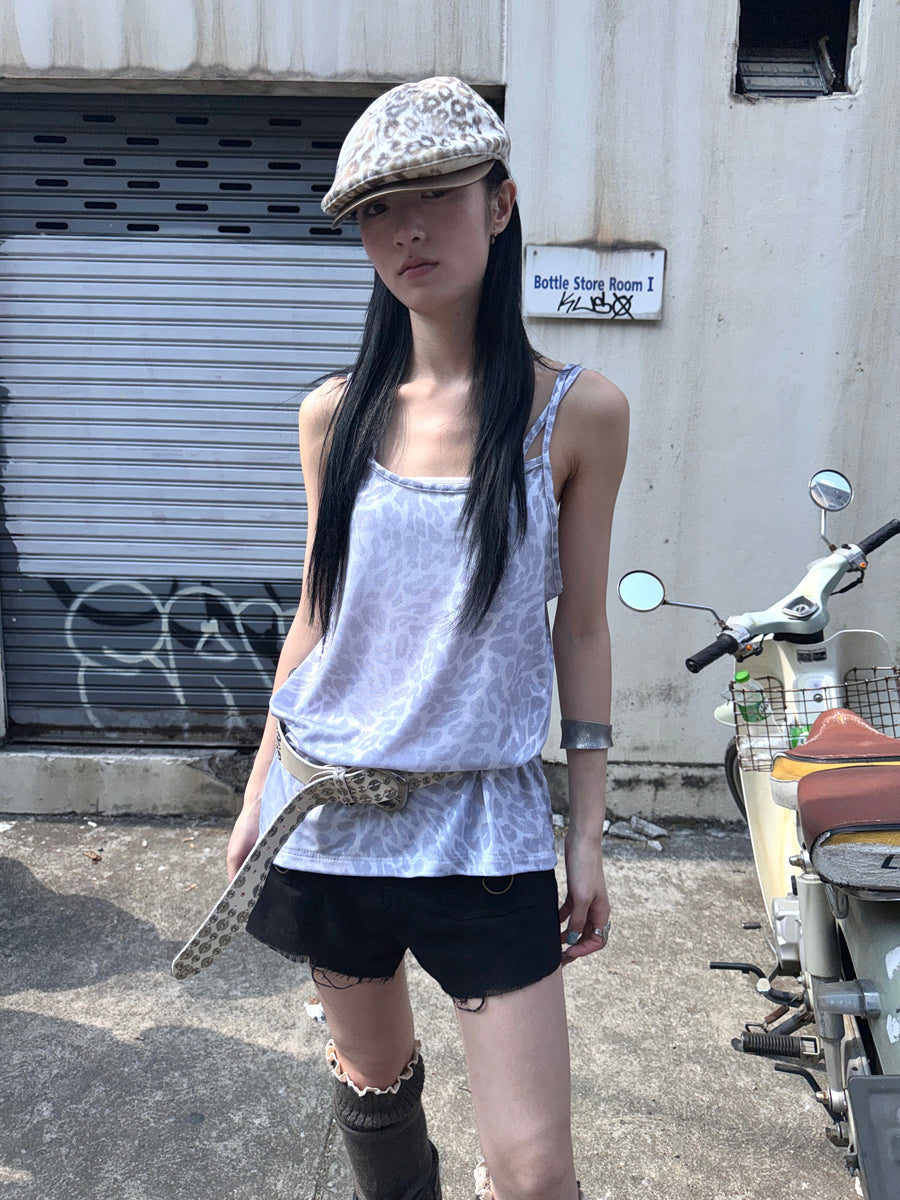 Updateang project Vintage Summer Cross Back Leopard Print Midi Camisole Dress
