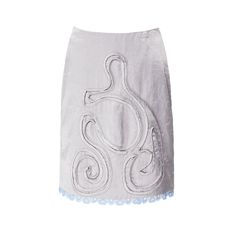 YOSHUYUKI Grey Acetate Pleated Lace Trimmed Skirt