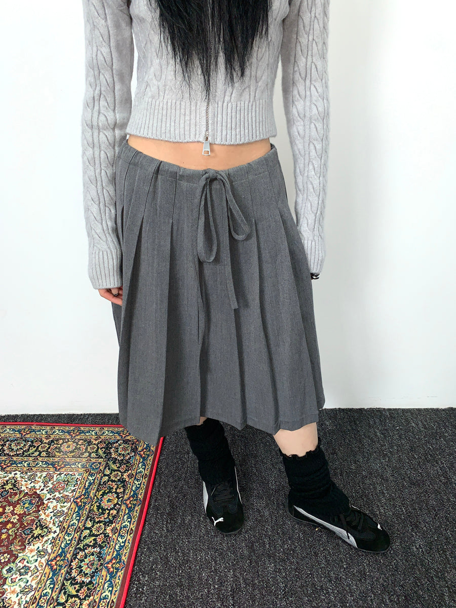 ang project Retro Gray Plaid High Waist Wrap Waist Midi Skirt