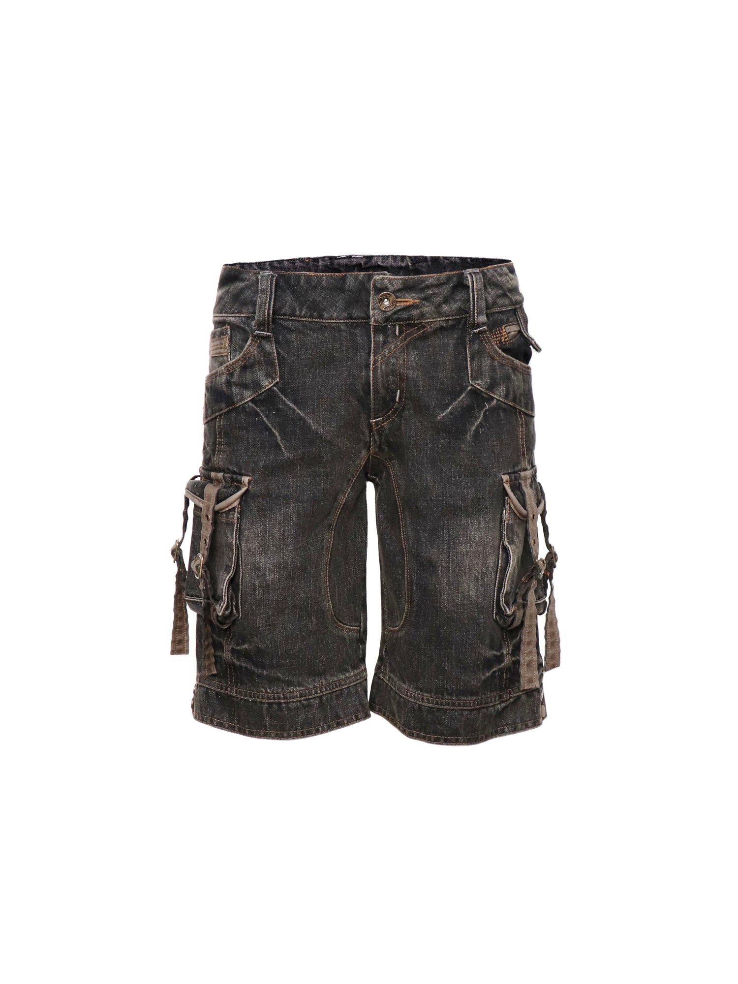 Flowers birds Market Low Rise Five Pocket Baggy Jeans Washed Gray Black