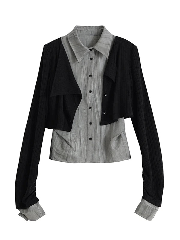 Contrast Patchwork Fake Two Layer Shirt