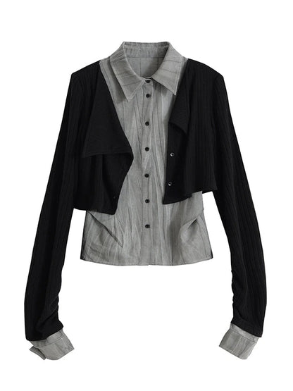 Contrast Patchwork Fake Two Layer Shirt