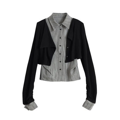 Update c Contrast Patchwork Fake Two Layer Shirt
