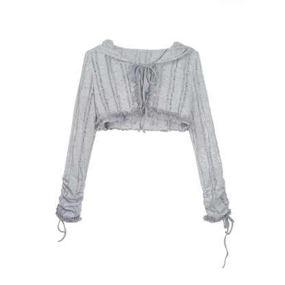 Update Cest Nous Sea Witch Poetry Stripe Lace-Up Ruffle Hoodie Top