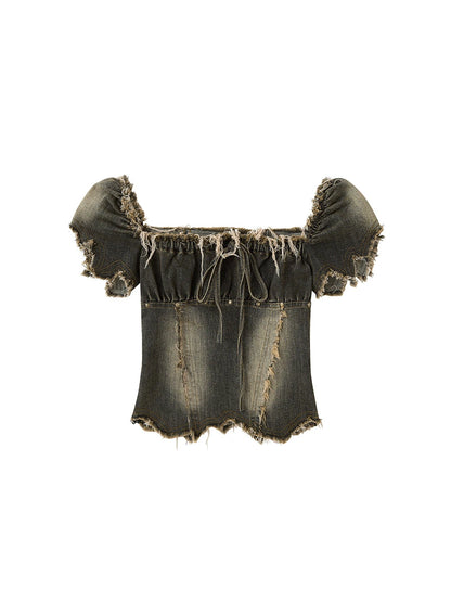 Vintage Washed Punk Corset Denim Top