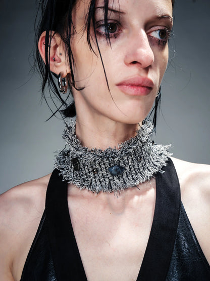 Fringed Tweed Set Edgy Jacket Asymmetric Skirt