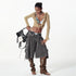 2th Desire Vintage Washed Deconstructed Camo Cargo Shorts With Bow Detail
