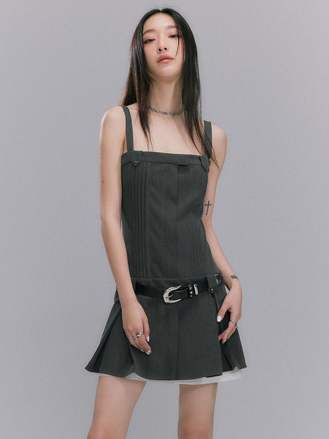 DIDDI MODA Grey College Tube Top Pleated Mini Dress