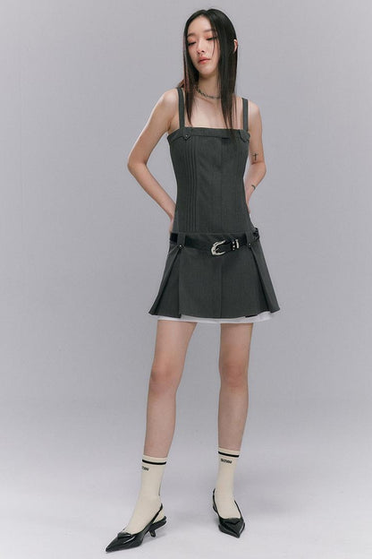 DIDDI MODA Grey College Tube Top Pleated Mini Dress