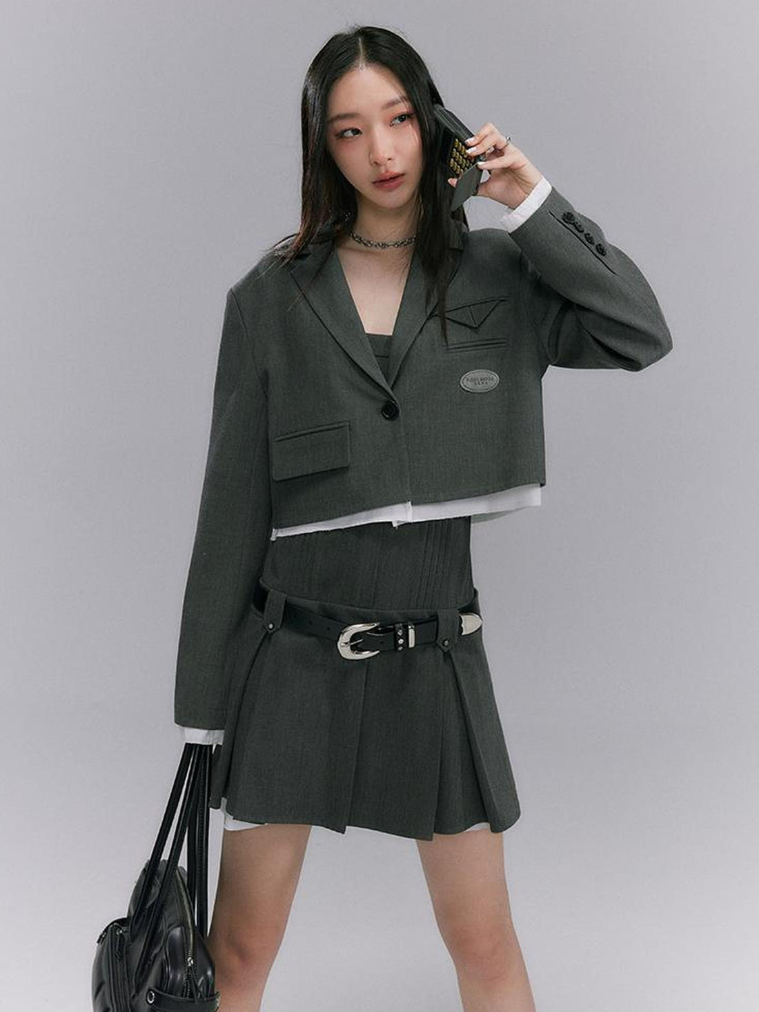 DIDDI MODA Grey College Tube Top Pleated Mini Dress