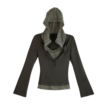 Cest Nous Wander Punk Layered Collage Hooded Knit Top