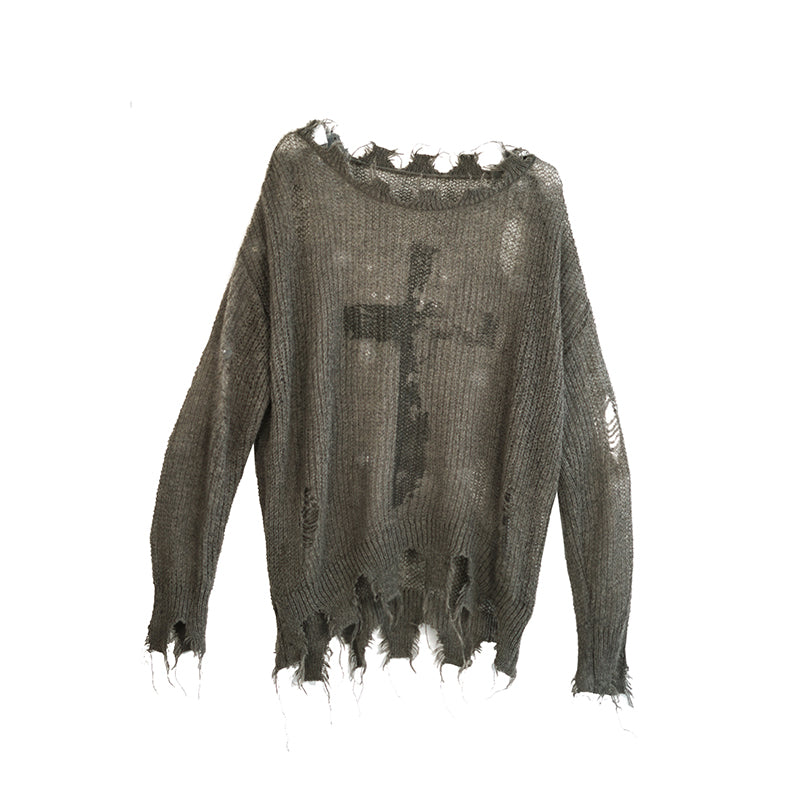 Cest Nous Oversized Cross Print Mohair Sweater