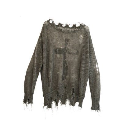 Cest Nous Oversized Cross Print Mohair Sweater
