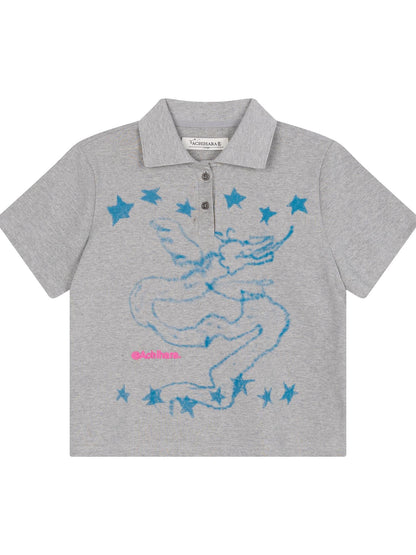 Achihara Digital Dragon Polo Tee V-neck T-shirt Long-Sleeve