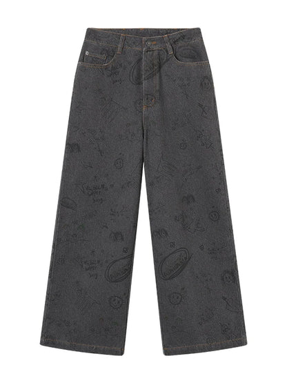 Relaxed Graffiti Jeans With Vintage Wash