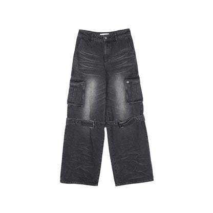 ALINNV STUDIO Vintage Washed Grey Jeans With Cuffed Hem &amp; Drawstring