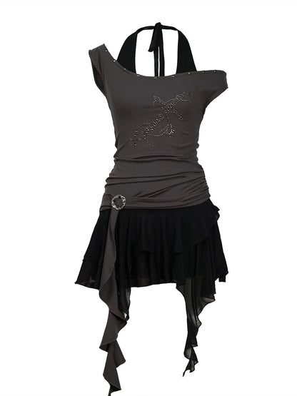 Sea Witch Poetry Cross Studded Slanted Hem Dress