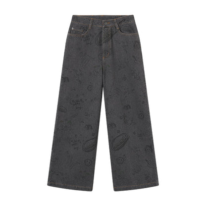 Achihara Relaxed Graffiti Jeans With Vintage Wash