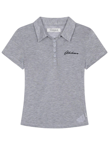 Achihara Glassine Polo Tee Slim Fit Breathable Short Sleeve Top