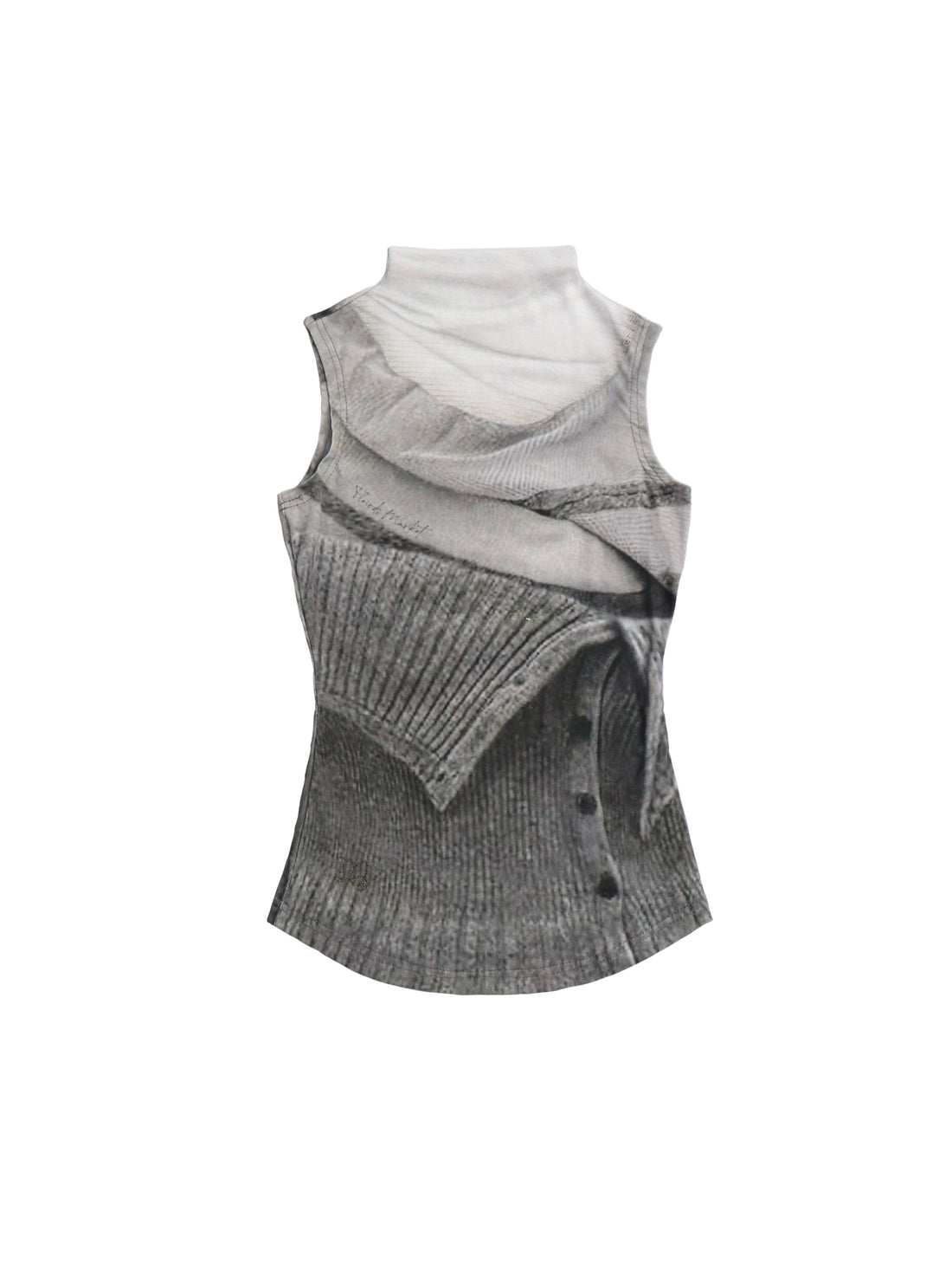 Flowers birds Market High Neck Knitted Sweater Elongated Fit Custom Logo Grey