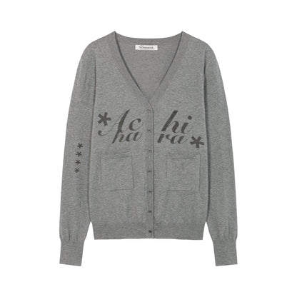 Update Achihara Achihara 2025 Knit Cardigan With Print V-Neck T-Shirt Long-Sleeve