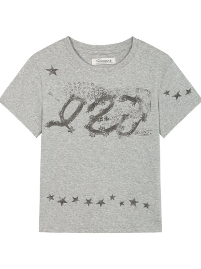 Gray Print Short Sleeve T-Shirt Unisex
