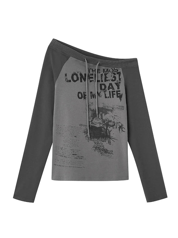 Run From Bad Love Asymmetrical Shoulder Graphic Knit Top