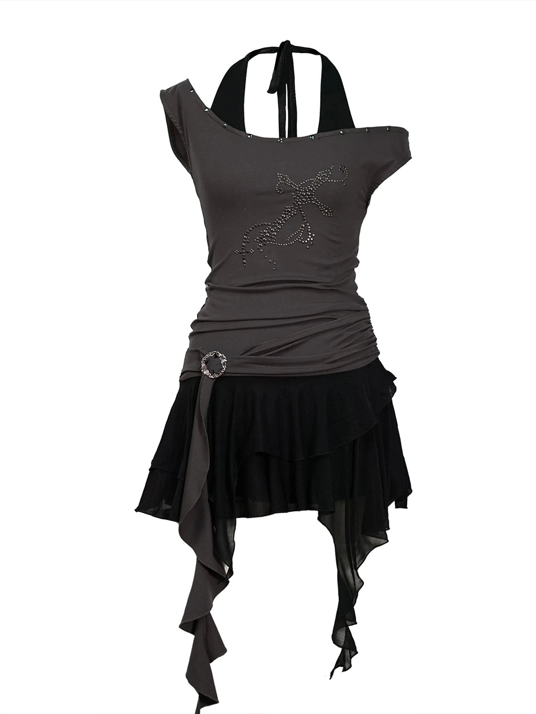 Sea Witch Poetry Cross Studded Slanted Hem Dress