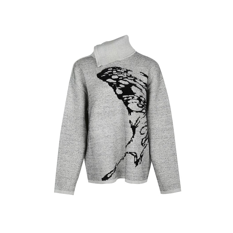 ALINNV STUDIO Butterfly Silhouette Semi Zip Loose Knit Sweater