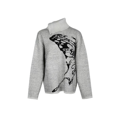 ALINNV STUDIO Butterfly Silhouette Semi Zip Loose Knit Sweater