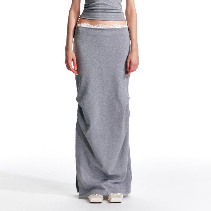 ALINNV STUDIO Lace Waist Knit Maxi Skirt With Slit