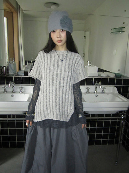 Updateang project Vintage Inspired Knitted Striped Cut Out Tee