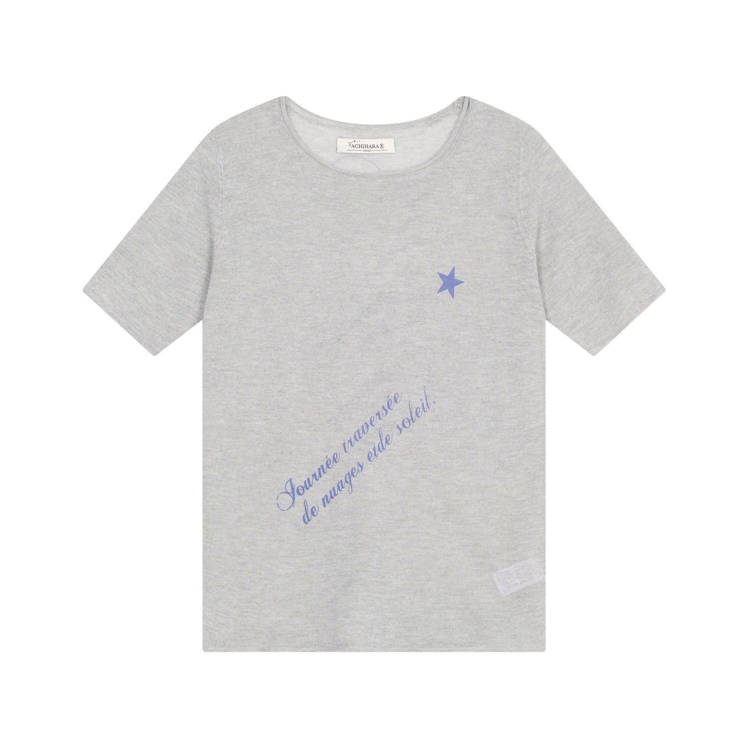 Achihara Sea Salt French Print Cropped Tee V-Neck T-Shirt Long-Sleeve