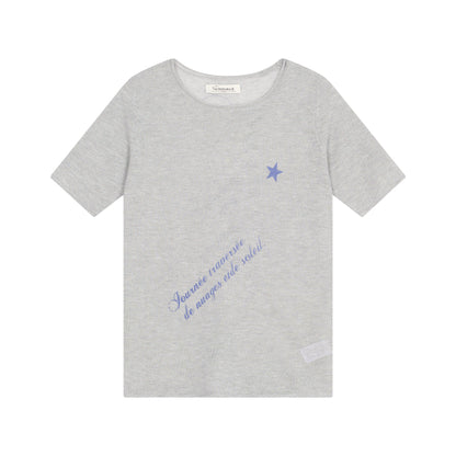Achihara Sea Salt French Print Cropped Tee V-Neck T-Shirt Long-Sleeve