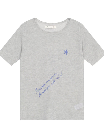 Sea Salt French Print Cropped Tee V-Neck T-Shirt Long-Sleeve