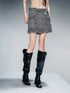 Fringed Tweed Set Edgy Jacket Asymmetric Skirt