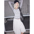 2th Desire Lycelle Lace Contrast Knit Wool Long Sleeve Top