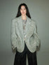 Grey Wool Blazer With Studs Shoulder Pads