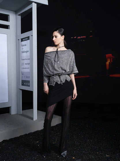 Distressed Waist Defining Zipper Tee