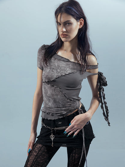 UpdateNN NORTH NODE Piscean Loom Ethereal Threads Asymmetric Knot V-Neck T-Shirt Long-Sleeve