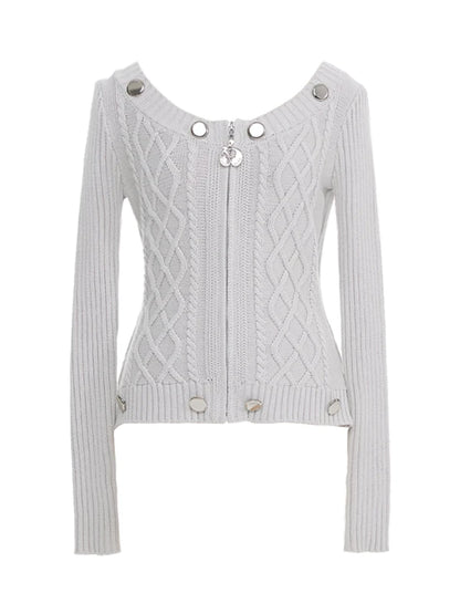 Cable Knit Crewneck Sweater Grey Cotton Cardigan
