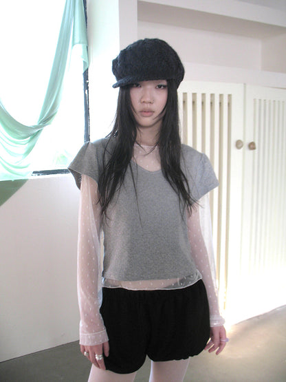 Updateang project V-Neck Crop Top With Small Wing Sleeves