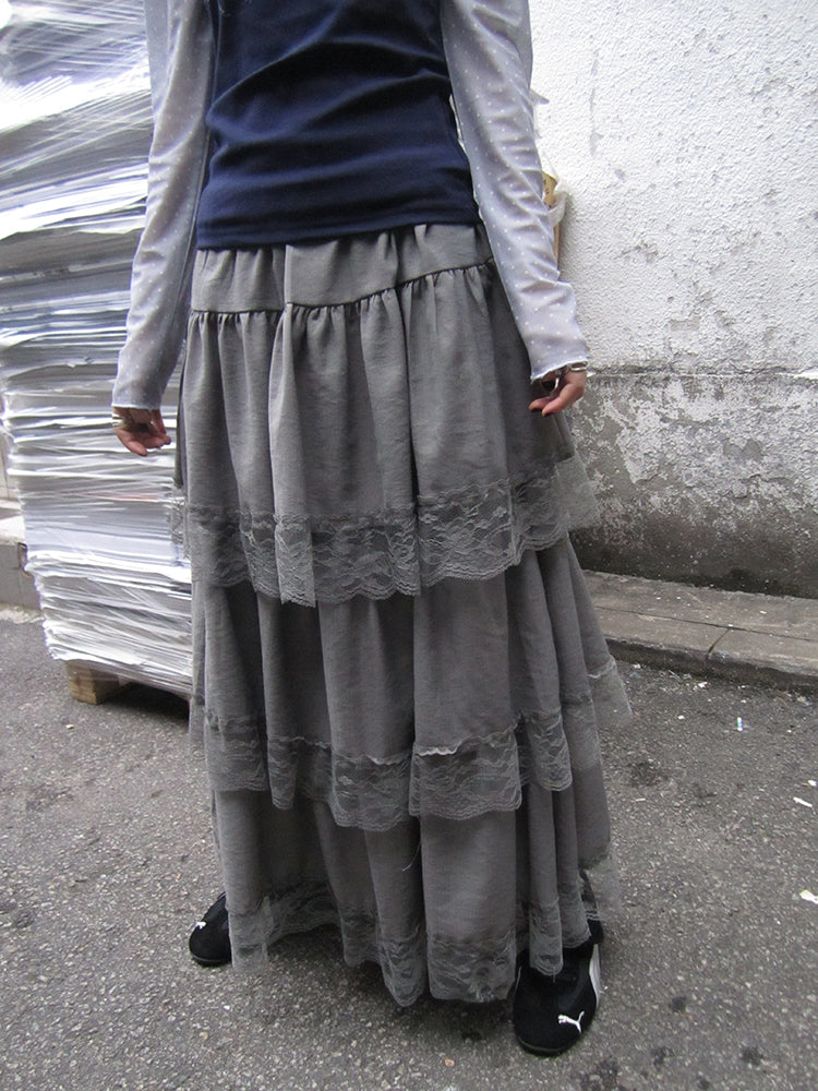 ang project Vintage Lace Tiered Ruffle Hem Cake Skirt