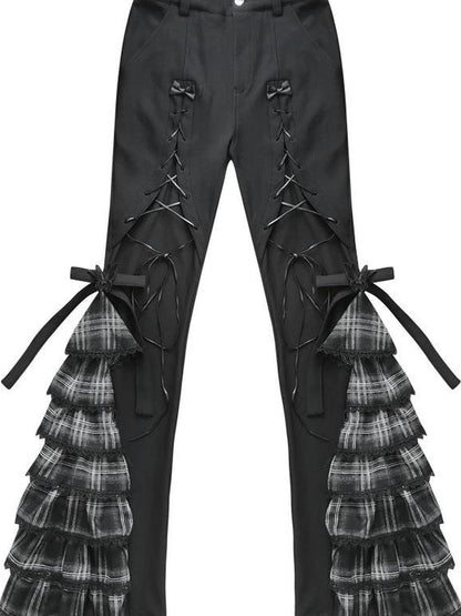 WSW WUSHENWU Grid Lace Punk Trousers Sweet Cool Asian Fit