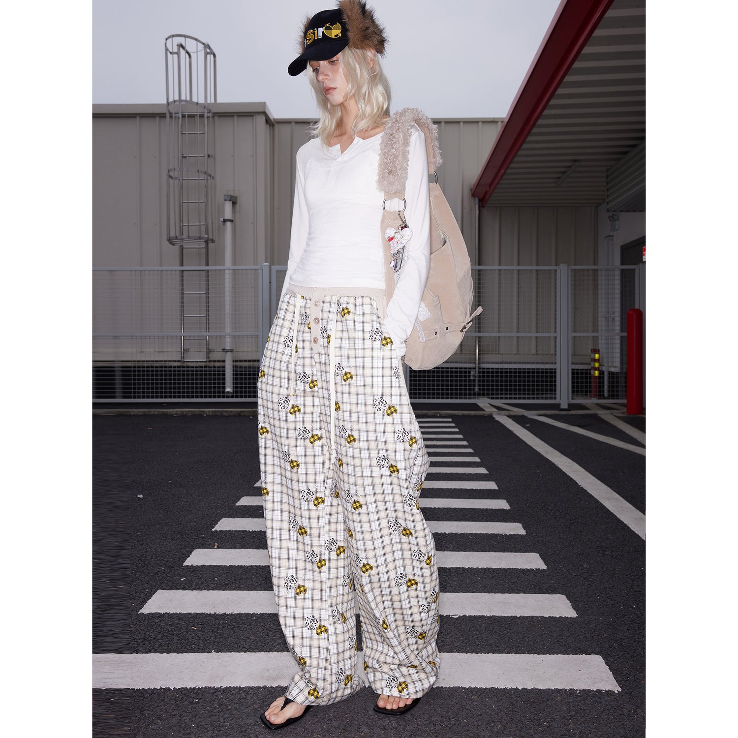 2th Desire Lyocell Embroidered Devil Heart Paw Print Checkered Beaded Trousers