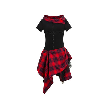 HEMOGLOBIN_Black_Red_Plaid_Spliced_Lace_Structured_Women&